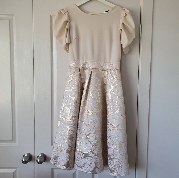 SHEIN Gorgeous Cream Puff Sleeve Flared Dress Size 10 - Picture 2 of 11